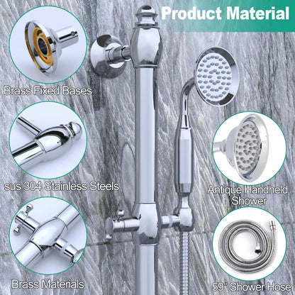 Brass Polished Chrome Concealed Shower System Bathroom Slide Bar Rainfall Shower Set