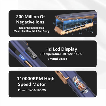 2024 New Negative Ion Airflow Straightening Drying 2 in 1 Professional Hair Dryer Straightener