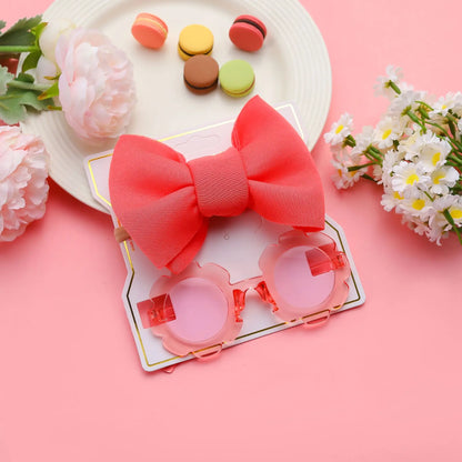 New Children Sunglasses Bow Set Cartoon Baby Toys Children Sunshade Glasses Hairbands Headdress Girl Hair Clips