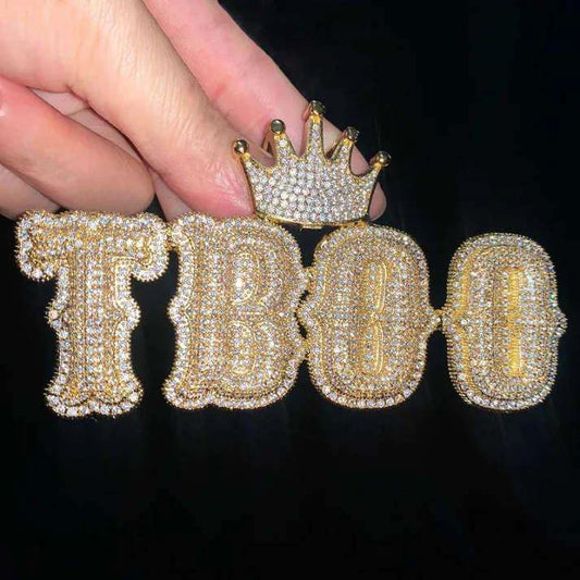 TBOO Crown Pendant Gold Plated 925 Silver Emerald Cut Moissanite Letter Charm Luxury Hip Hop Jewelry Unisex Gift for Lover by PDG ibma