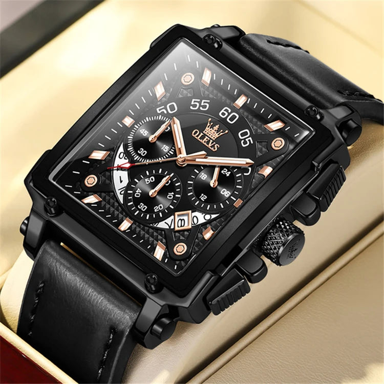OLEVS Top Brand Male Watches Square Quartz Watch Watch for Men Waterproof Leather Strap Sport Clock Male Relogio Masculino