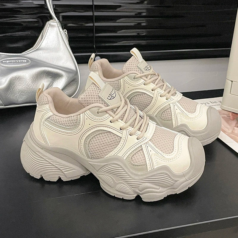 2024 Tall and Thick Soled Women's  Spring and Autumn New Mesh Breathable Explosive Sports and Leisure Shoes