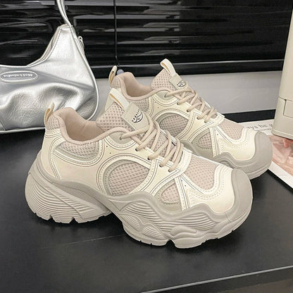 2024 Tall and Thick Soled Women's  Spring and Autumn New Mesh Breathable Explosive Sports and Leisure Shoes
