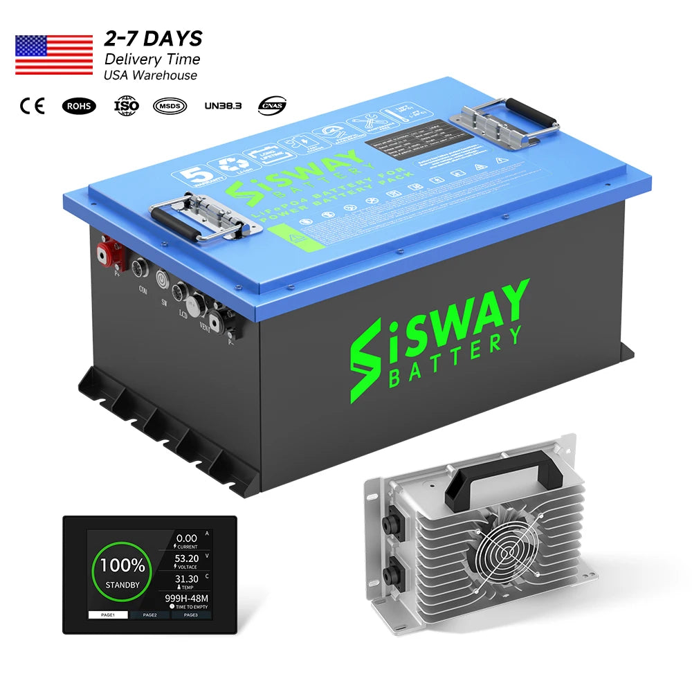 48V 105AH Golf Cart Bluetooth LiFePO4 Battery (Replace Lead Acid) with 48V 20A Lithium Batteries Charger 200A BMS Grade a Cells
