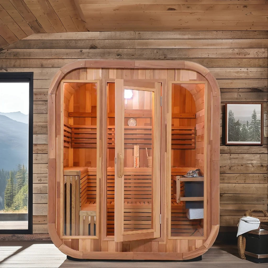 Traditional Red Cedar Wet Steam Sauna Cabin 220V Outdoor Solid Wood with Control Panel Accessory