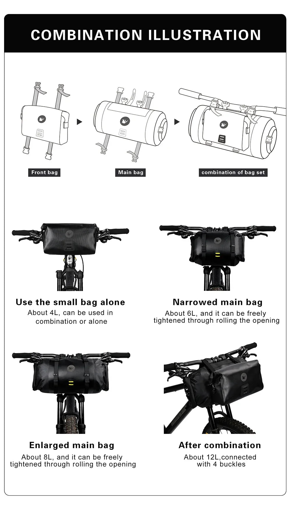 Rhinowalk Bike Handlebar Bag Waterproof Big Capacity 4L-12L  Frame Front Tube Cycling Bag Trunk Pannier Bike Accessories