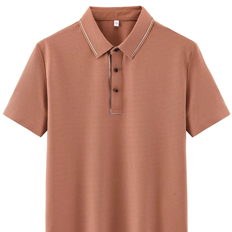 ANSZKTN 2025 Men New High-quality Ice Silk Seamless T-shirt Polo Shirt Solid Color Lapel Top