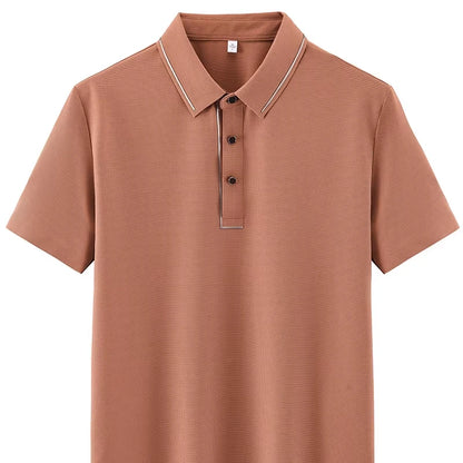 ANSZKTN 2025 Men New High-quality Ice Silk Seamless T-shirt Polo Shirt Solid Color Lapel Top