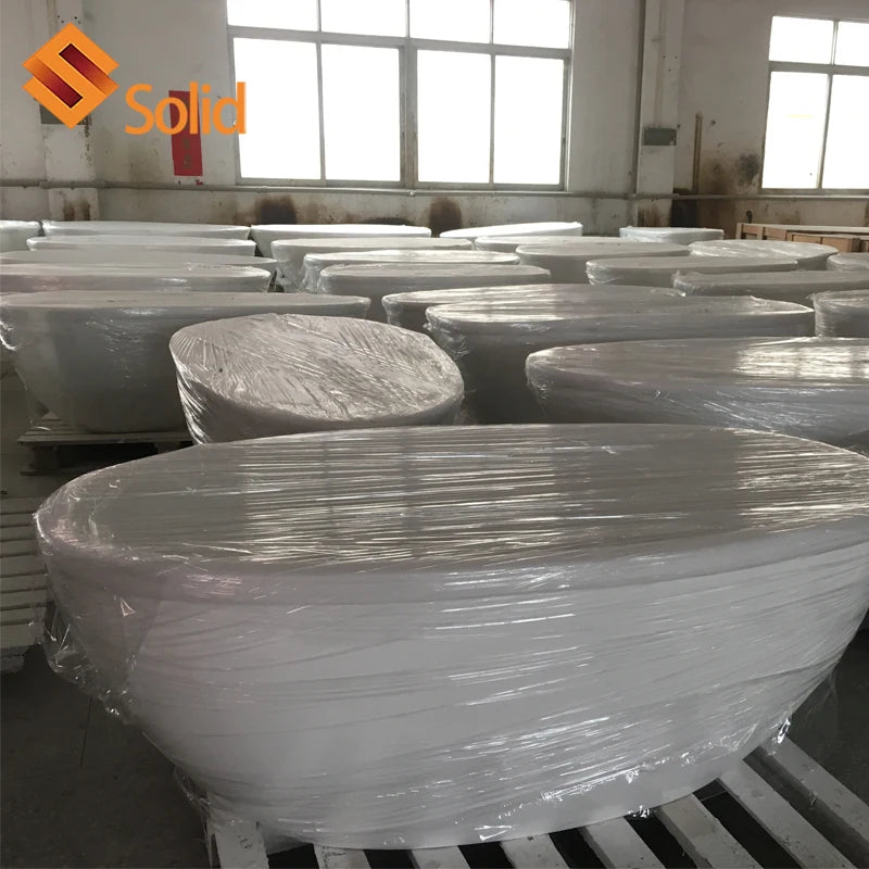 Hot Design White Tub  Artificial Stone Solid Surface Bath Tub Freestanding Soaking Bathroom Bathtub