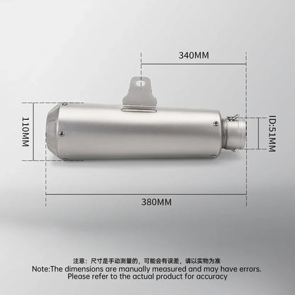 Universal 51MM Motorcycle Exhaust Muffler Pipe Escape Moto for Kawasaki Er6n Sv650 Z800 R1 Cb650f Cb1000r Cbr250r C25