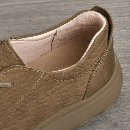 Genuine Leather Men's Casual Shoes Round Toe Lace-up Breathable EVA Sole All Seasons Boat Shoes