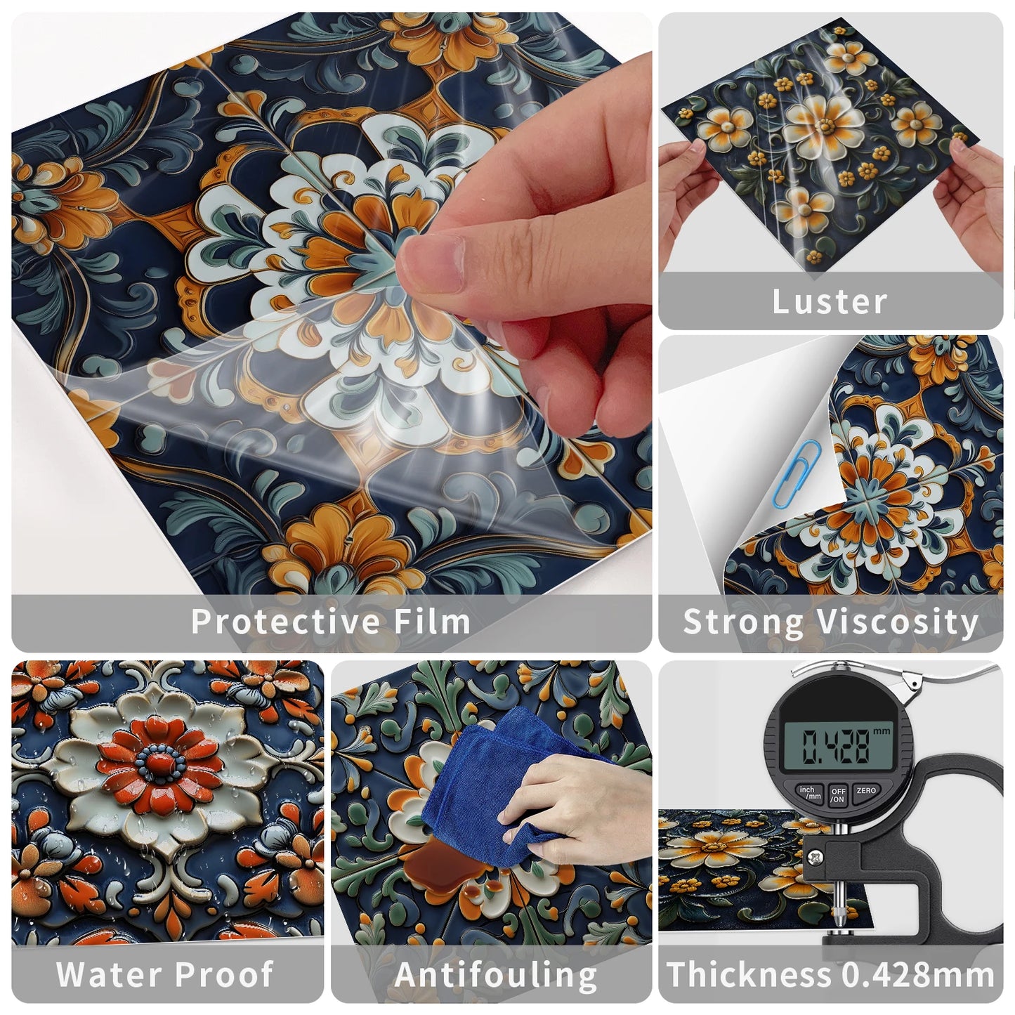 24 Pcs 7.87 X 7.87 Inch Waterproof PVC Backsplash Tile Self Adhesive Tile Stickers Peel and Stick Wall Tiles for Kitchen