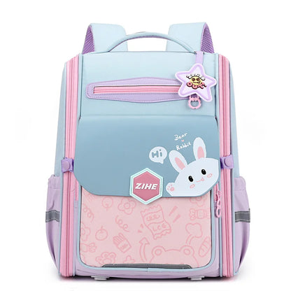 Ultra-Light Female Student Backpack Waterproof Fashion 1-4-6 Grade Contrast Color Ridge Protection Burden Reduction for Primary