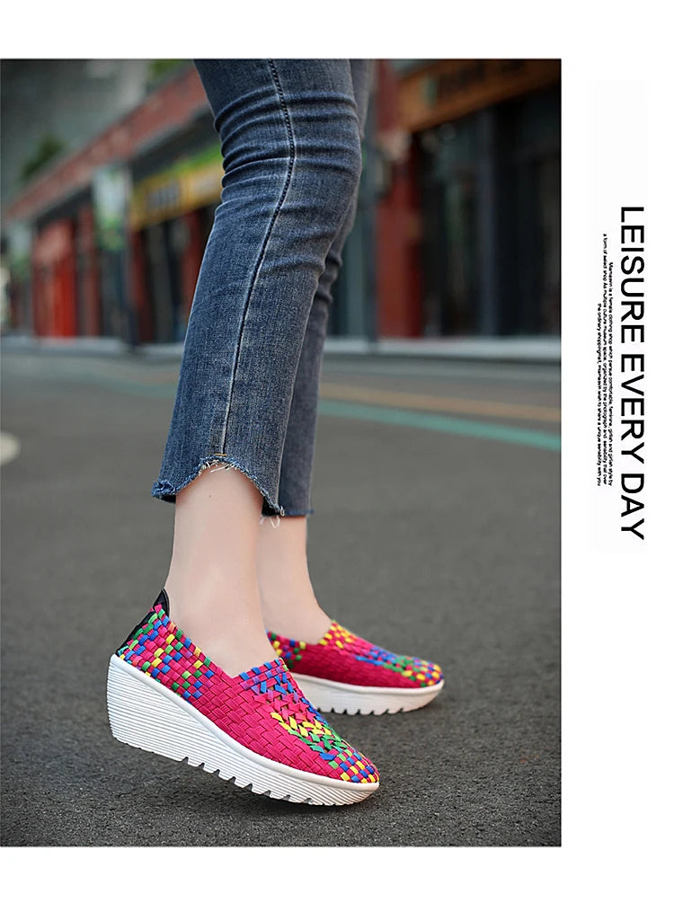 New Women Sneakers Summer Casual Shoes Woven Flat Platform Women's Shoes Breath Loafers Lady Footwear Soft Zapatos Plus Size 42