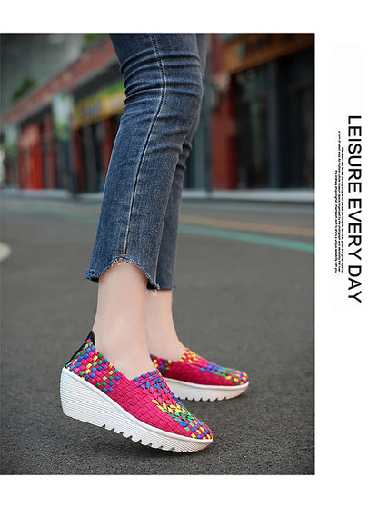 New Women Sneakers Summer Casual Shoes Woven Flat Platform Women's Shoes Breath Loafers Lady Footwear Soft Zapatos Plus Size 42