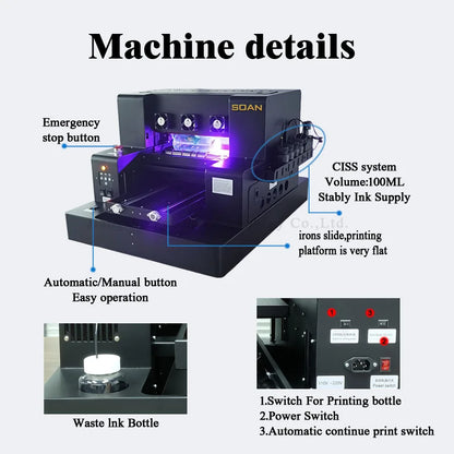 The Popular A3 Size UV  DTF Printer 6 Digital  Logo Printing Machine Glass Metal Leather Phone Case UV Flatbed Printer Machine