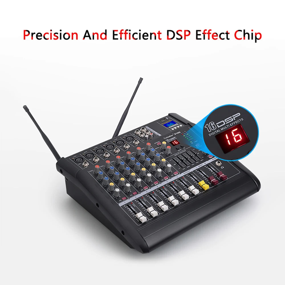 GAX-602W Professional Dj Audio Mixer Amplifier Mixer Wireless Microphone for Family Party Stage KTV