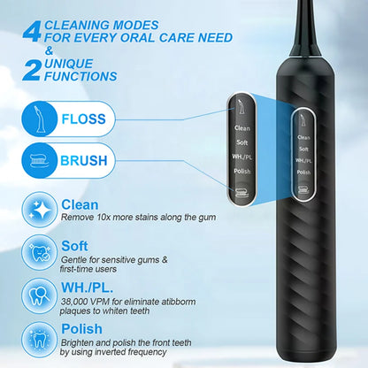 3-in-1 Sonic Electric Toothbrush Water Flosser 38K VPM 4 Cleaning Modes Teeth Whitening Gum Care IPX7 Medium Tartar Removal