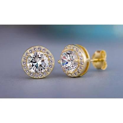 Classic Geometric Square Stud Earrings with Round Zircon Inlay Gold Plated Zinc Alloy Unisex Jewelry Gift Women Men
