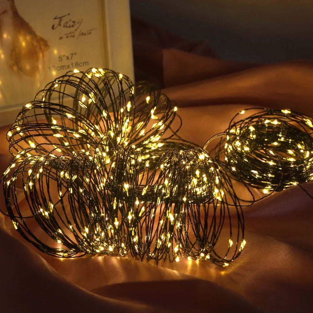 10M-200M LED String Fairy Lights Green Wire Outdoor Christmas Tree Lights Garland For New Year Street Home Party Wedding Decor