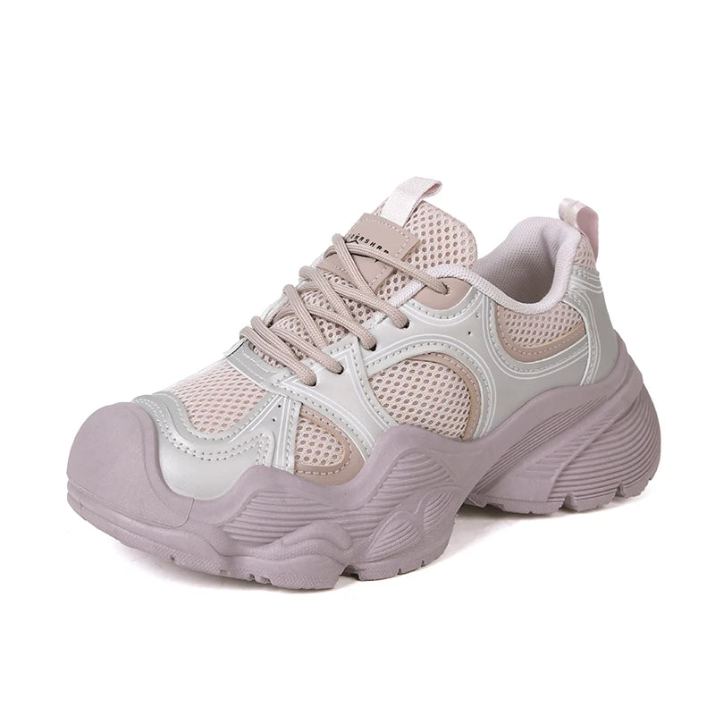 2024 Tall and Thick Soled Women's  Spring and Autumn New Mesh Breathable Explosive Sports and Leisure Shoes