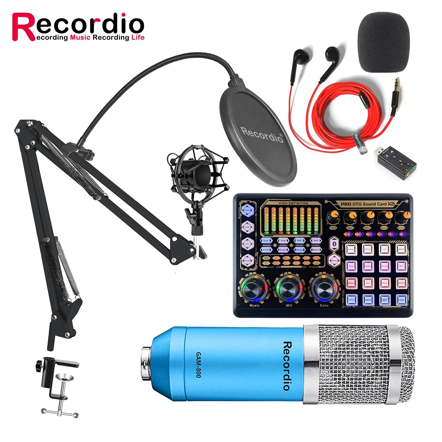GAM-800R Professional Condenser Microphone R8 Sound Card Set for Webcast Live Recording