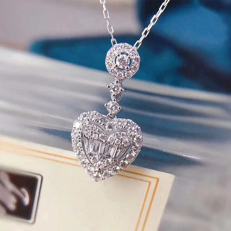 Romantic Heart Pendant Necklace for Women Sparkling Stone Wedding Jewelry