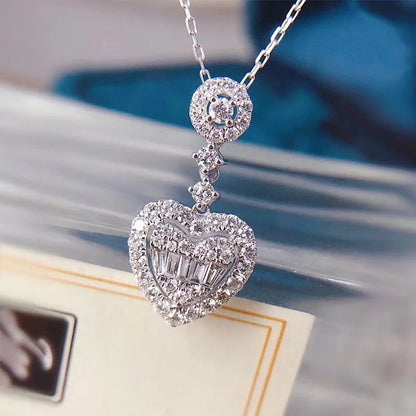 Romantic Heart Pendant Necklace for Women Sparkling Stone Wedding Jewelry