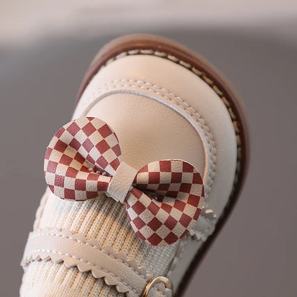 New Cute Girl Lattice Bowknot Baby Princess Shoes Casual Anti slip Outdoor Preschool Children's Soft Sole First Walking Shoe