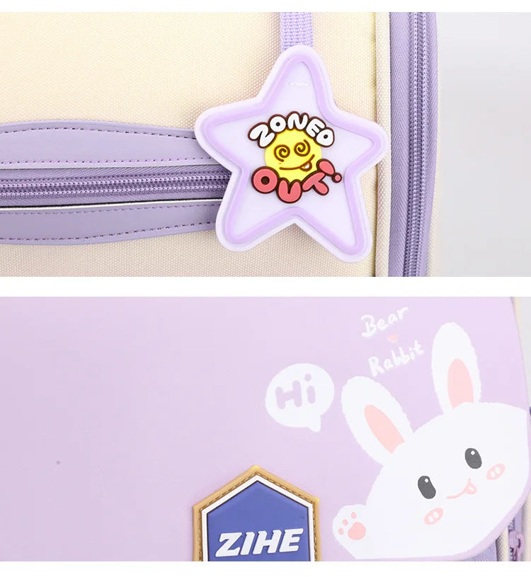 Ultra-Light Female Student Backpack Waterproof Fashion 1-4-6 Grade Contrast Color Ridge Protection Burden Reduction for Primary