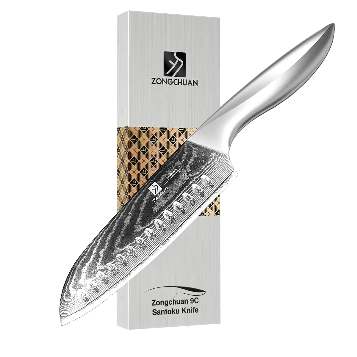 High Quality 7 Inch Japanese Chef Kitchen Knife Ultra Sharp 9CR18MOV Damascus Steel Santoku Knife with Gift Box