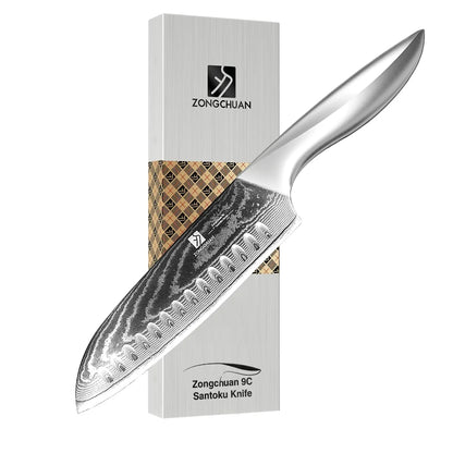 High Quality 7 Inch Japanese Chef Kitchen Knife Ultra Sharp 9CR18MOV Damascus Steel Santoku Knife with Gift Box