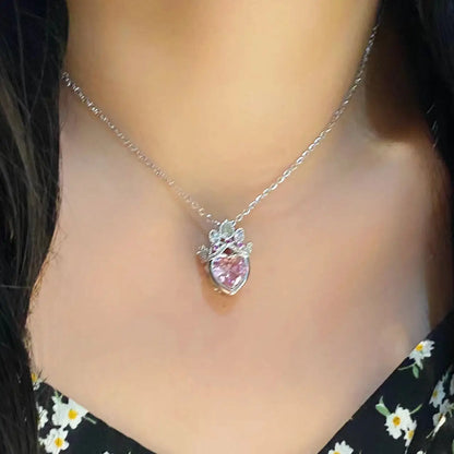 A Lovely Crown Pink Necklace Temperament Clavicle Chain Suitable for Daily Wear Titanium Steel