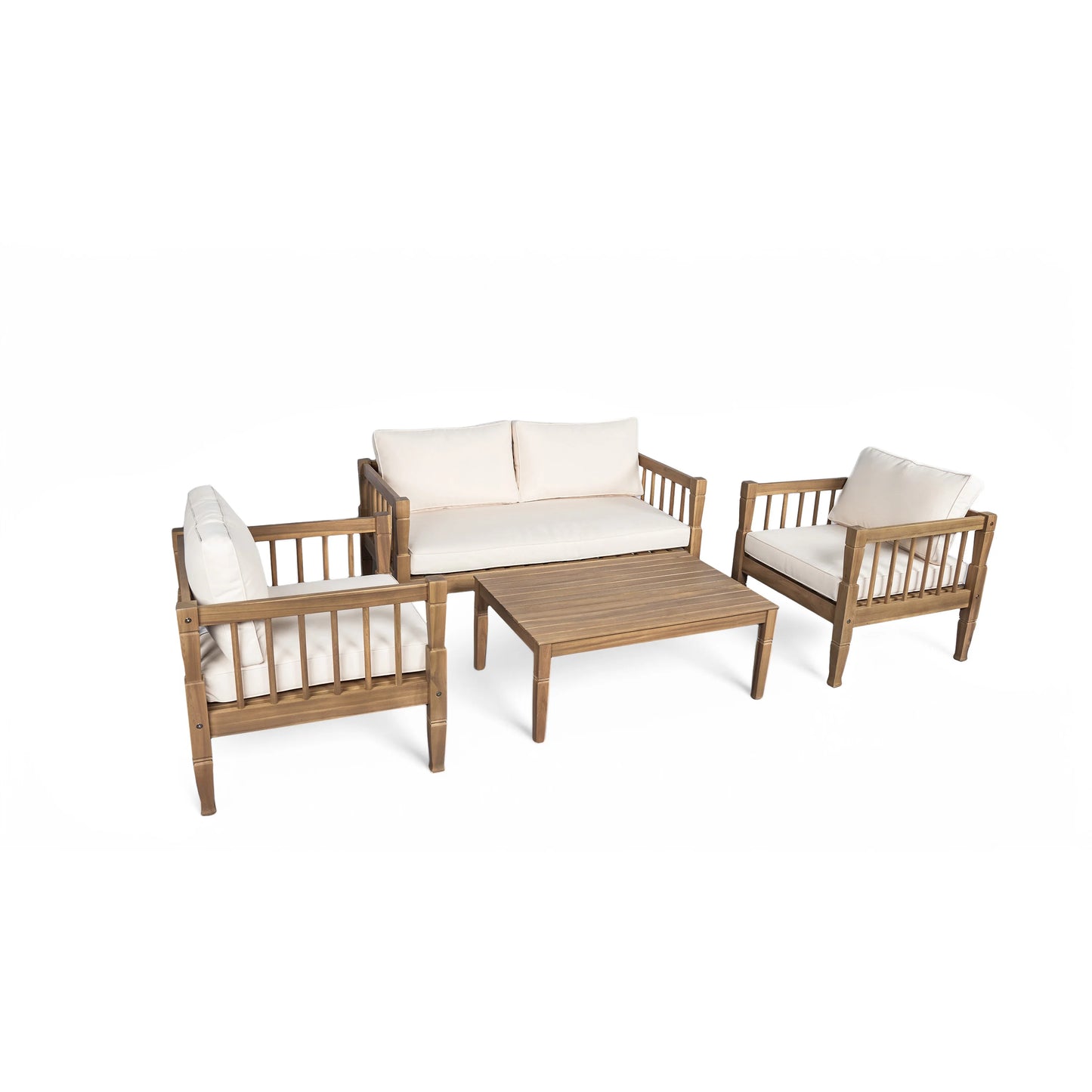 4-Piece Modern Design Outdoor Patio Furniture Set Coffee Table Conversation Set Deep Seating Polyester Water Resistant Thick
