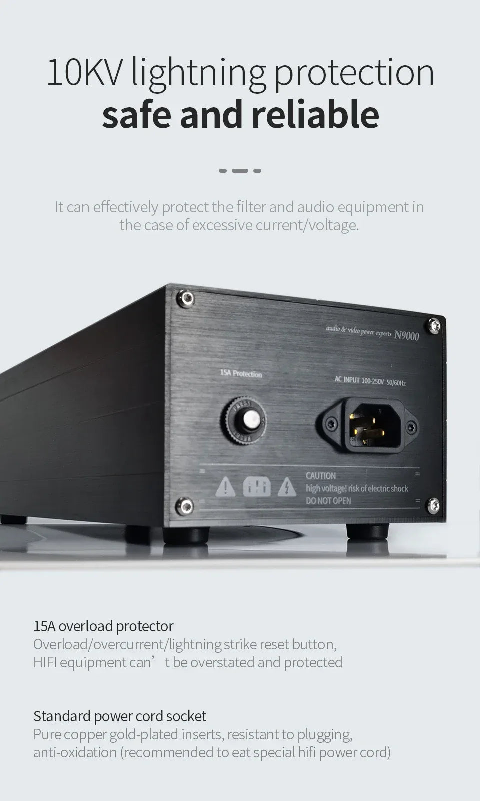TODN Audio Noise AC Power Filter Power Conditioner Power Purifier Surge Protection with EU Outlets Power Strip