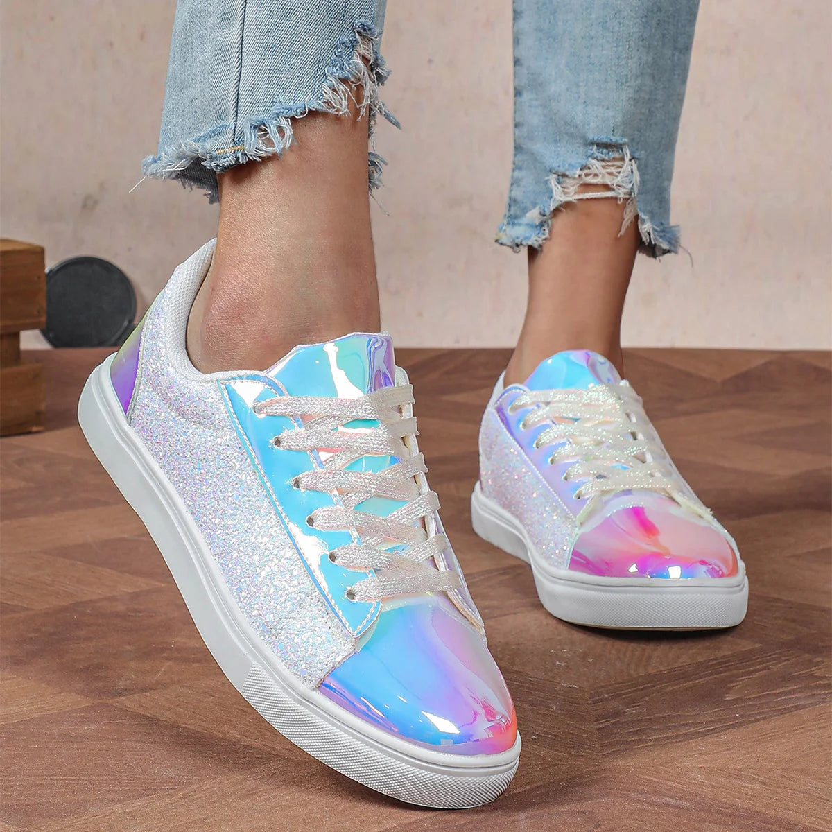 New Hot Product Brand Trendy Sneakers From Vietnam Lace-up Glitter Bling Party Shoes for Girls Teenage Chunky Shoe 2025 Brand