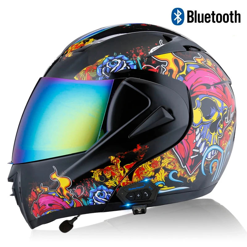 Carbon Fiber Pattern Electric Scooter Motorcycle Blueto0th Wireless Headphone Speaker Open Face Double Lens Full Face Helmets