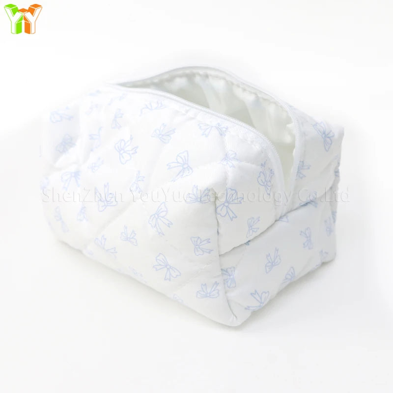 YY Handmade Cotton Makeup Bag for Women Aesthetic Girl for Toiletry Bag with Bow Detail National Style Handmade by Women