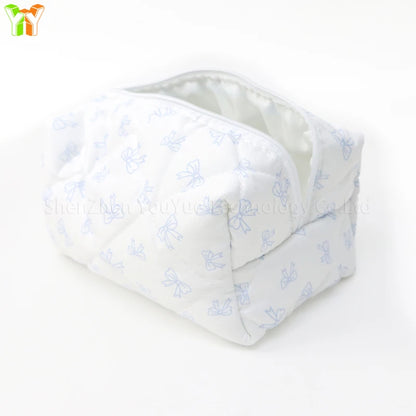 YY Handmade Cotton Makeup Bag for Women Aesthetic Girl for Toiletry Bag with Bow Detail National Style Handmade by Women