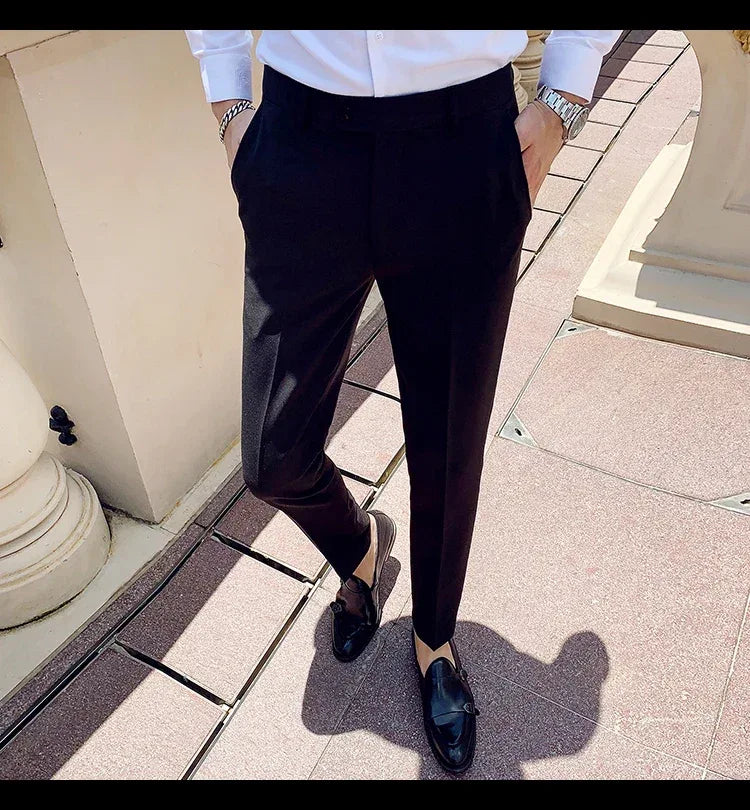 Boutique Fashion Solid Color Mens White Business Casual Suit Pants Male Slim Casual Trousers Wedding Dress Suit Pants