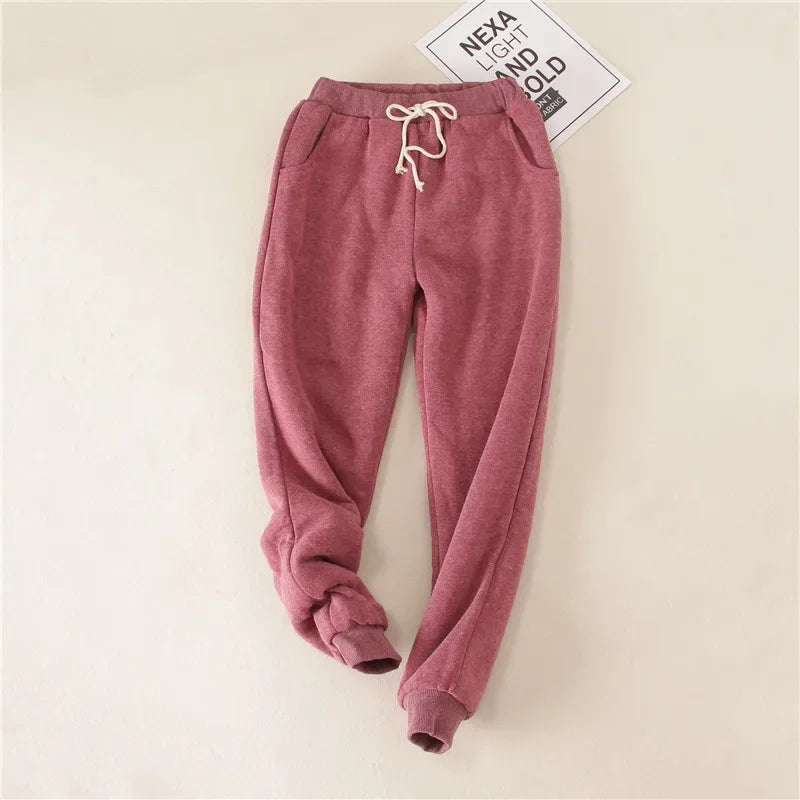 Lambskin Sweatpants Winter Women's Velvet  Autumn and Models Loose Thickening Was Thin Warm Pants