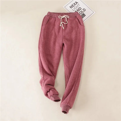 Lambskin Sweatpants Winter Women's Velvet  Autumn and Models Loose Thickening Was Thin Warm Pants