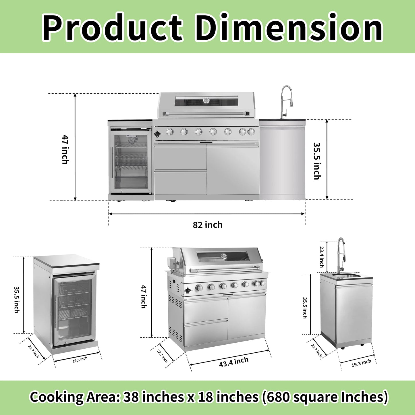 Stock in USA Warehouse 304 Stainless Steel Gas Grill BBQ Modular Outdoor Kitchen Cabinets for Garden