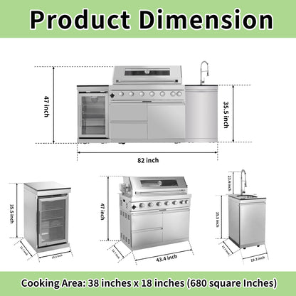 Stock in USA Warehouse 304 Stainless Steel Gas Grill BBQ Modular Outdoor Kitchen Cabinets for Garden