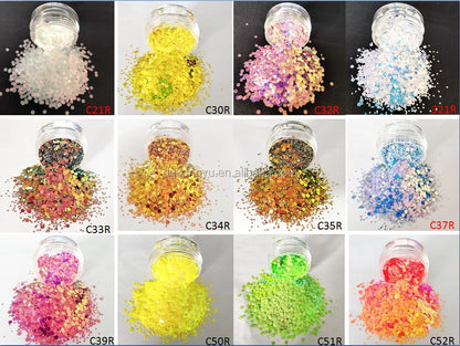 Prime Quality Wholesale PET Glitter Shapes Holographic or Iridescent Chunky Mixes Hexagon Glitter