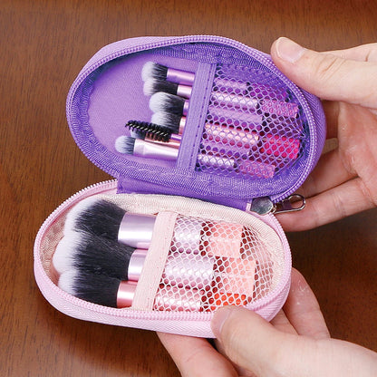 Travel Makeup Brush Set With Premium Synthetic Kabuki Powder Foundation Concealer and Lips Brush Kit for Travel Angled Brush