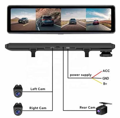 IPoster 12in 4ch Touch Screen Blind Spot AI BSD Detection Dash Camera 4K 360 View FHD Car DVR System Loop Recording Split Screen