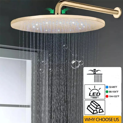 12-Inch Brushed Chrome LED Rain Shower Head System Thermostatic Mixer Single Handle Contemporary Brass Design Hotels Massage Jet