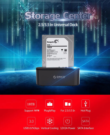 ORICO Hard Drive Docking Station USB 3.0 To SATA HDD Docking Station for 2.5/3.5 Inch SATA HDD Enclosure and SSD Hard Drive Dock