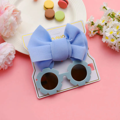 New Children Sunglasses Bow Set Cartoon Baby Toys Children Sunshade Glasses Hairbands Headdress Girl Hair Clips